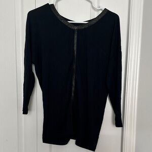 Club Monaco Navy Dolman Sleeved blouse with Leather trimmed size XS